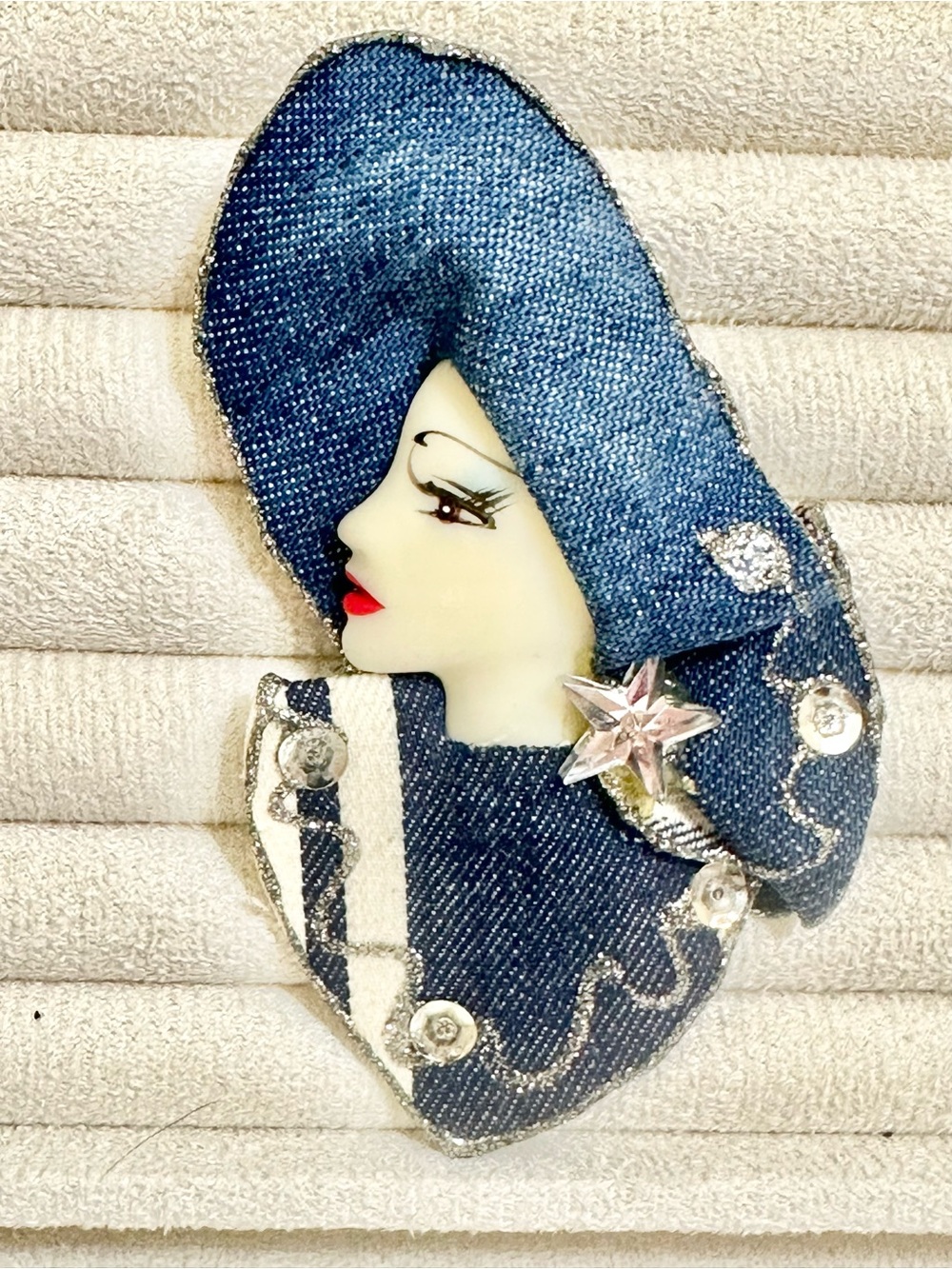 Denim Blue Lady Profile Brooch